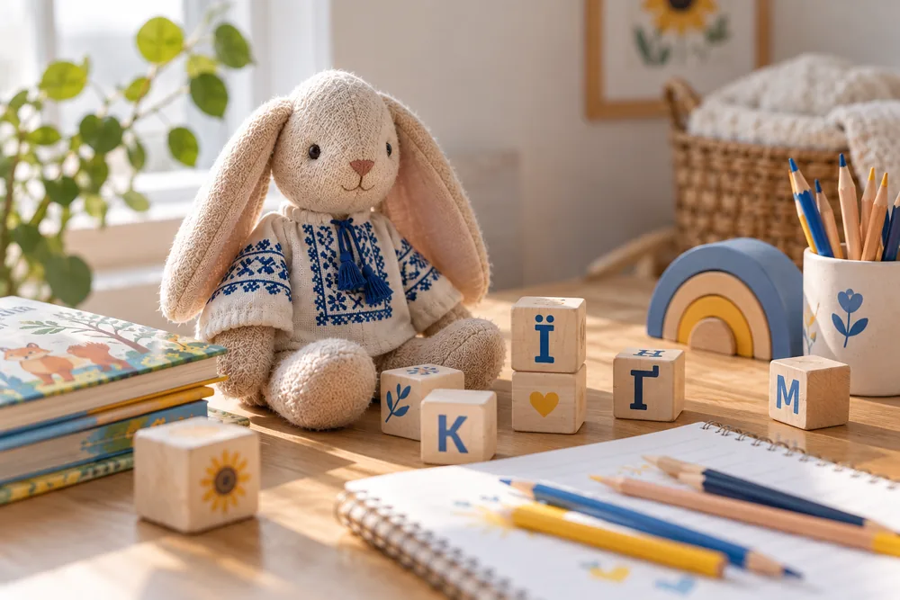 Child learning Ukrainian in an online lesson